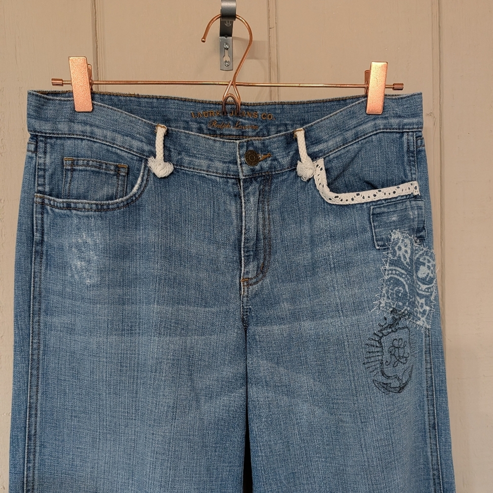 Vintage Ralph Lauren‎ Patchwork Wide Leg Jeans Nautical Anchor Old Money - Picture 3 of 15